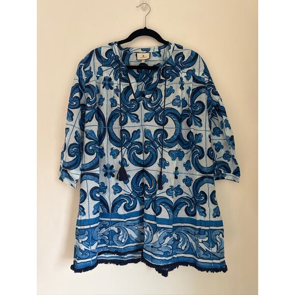 Tuckernuck TNUCK BEACH Capri Blue Majolica Tile Bondi Coverup. Size M - Picture 2 of 8